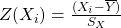 Z(X_i) = \frac{(X_i - \overline{Y})}{S_X}