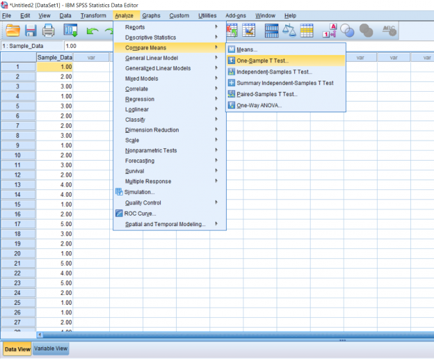 Screenshot of SPSS document